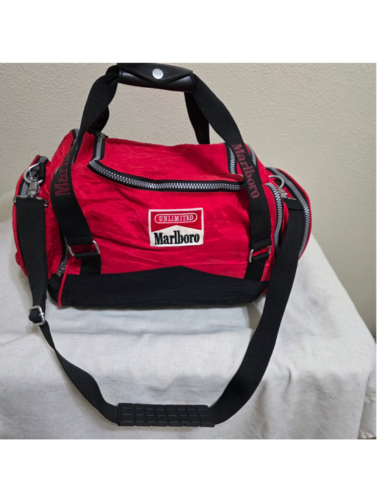 Marlboro Other - Vintage 90s Marlboro Unlimited Nylon Duffle Bag Red Black Travel Gym Shoulder